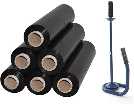 Profi Abroller Premium Blue + 6 Rollen 2,5 kg Stretchfolie 23 my (schwarz)