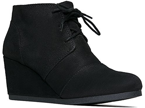 J. Adams Roxy Damen Stiefeletten mit Keilabsatz, lässig, Schnürung, niedriger Absatz, geschlossene Zehen, für Herbst und Winter, Schwarz Imsu, 40 EU