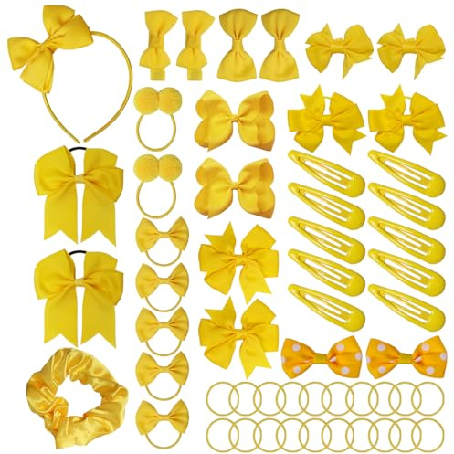 Qaziuy 55Pcs Yellow Bow Hair Accessories Set - Girls Hair Clips, Headband, Ponytail Holders & Barrettes - School Accessories - Birthday & for Girls & Women