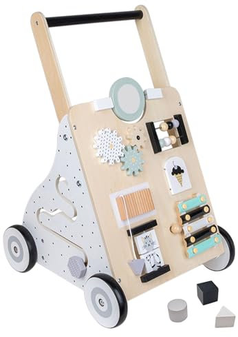 Caossuixin Lauflernwagen Holz 9-in-1 Aktivität Lauflernhilfe Baby mit Gummi Holz Räder und Motorikspiele，Laufen Lernen, Kleinkind Multifunktionales Holzspielzeug, Kognitive Entwicklung Baby Walker