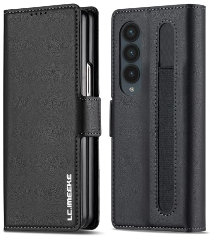 ZHOZEXIN Wallet Pu Leather Case for Samsung Galaxy Z Fold 3,Magnetic Closure Pu Leather with Pen Slot, Cash slot & Screen Protector Cover Case for Samsung Galaxy Z Fold 3 (Black)