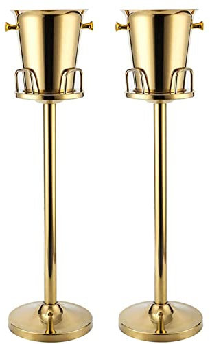 SFSLBFB 2 x Ice Bucket with Stand 5L Stainless Steel Wine Chiller Container with Carrying Handle for Home Bar Chilling Beer Champagne Party Cooler Standing Outdoor or Indoor Use,Gold