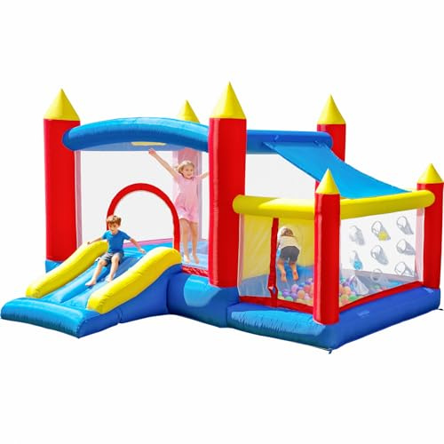 Ballsea Bouncy Castle, Kids Inflatable Bounce House with Blower, Inflatable Slide with Sun Cover for Kids Indoor Outdoor