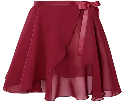 DiULi Balletto Gonna, Gonnellino Danza Classica in Chiffon, Gonna Avvolgente da Balletto, per Bambina Ragazze e Donne, Rosso Vino(L)