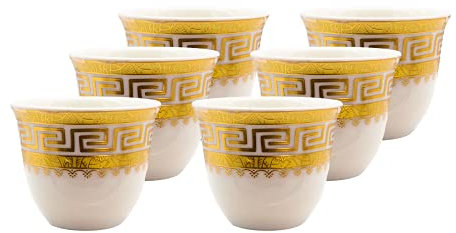 baba GOURMET - türkische Kaffetassen - orientalische Espressotassen - edle Mokkatassen aus Porzellan - goldenes Mäanderband (6er Set, 40, milliliter)