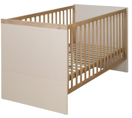roba Mitwachsendes Gitterbett Jil 70x140 cm - Höhenverstellbar & umbaubar zum Juniorbett - 3 Schlupfsprossen - Cashmere/Chestnut