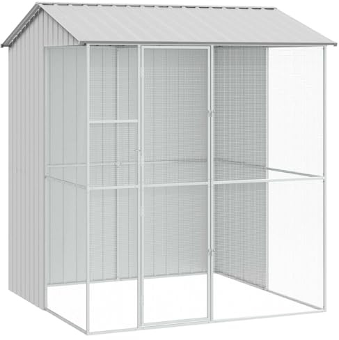vidaXL Jaula para Aves Gris 215 x 210 x 247 cm Acero Galvanizado, Hábitat Moderno para Aves, Jaula Exterior, diseño Duradero para jardín y terraza