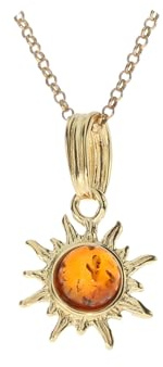 Artisana-Schmuck Kleiner Bernstein Anhänger Sonne (ohne Kette, Fassung 925/000 Sterling Silber vergoldet