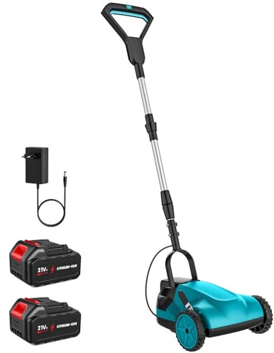 Cortacésped inalámbrico, ancho de corte de 21 cm, con 2 × 4,0 Ah batería e interruptor de seguridad doble, altura de corte ajustable, pequeña y portátil, para jardín, césped