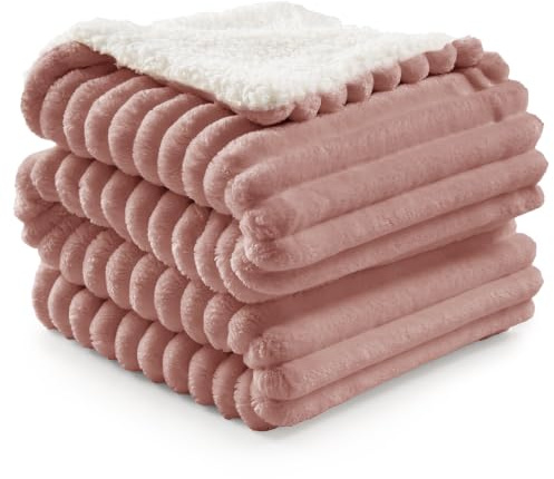 BEDELITE warme Decke Sherpa Kuscheldecke Flauschig Altrosa XXL 220x240 | dicke Deko Fleecedecke, Cord Überwurf für Wohnzimmer und Schlafzimmer, weiche Wohndecke, Tagesdecke, das ideale Geschenk