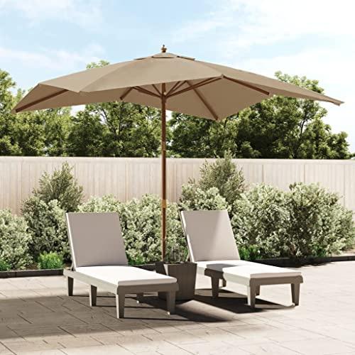 Parasol de Jardin Extérieur, 300x300 cm avec Mât en Bois Taupe, Parasol Terrasse et Parasol Balcon, Toile Polyester Résistant aux UV, Système Double Poulie, Ventilation Intégrée,300 x 300 x 273 cm