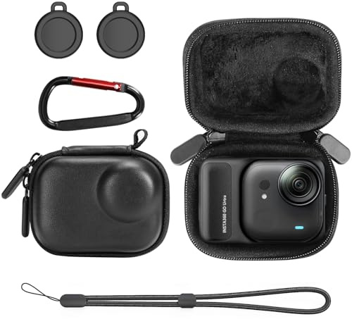 AMAZEAR Funda de Transporte para Accesorios Insta360 GO Ultra - Bolsa de Viaje Compacta de Cuero Rígido con Forro Suave, Protección y Almacenamiento, Negro