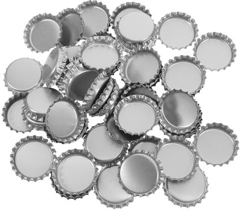 TEHAUX 100 Stück Kronkorken für Bierflaschen – 31 mm, silber, flach, für DIY-Bastelarbeiten, Anhänger oder Scrapbooking