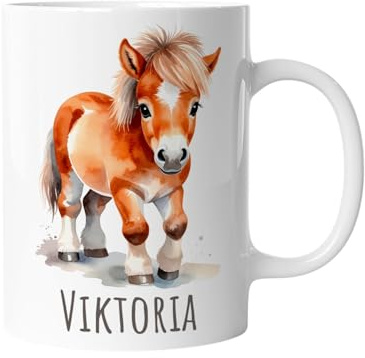 timalo Kindertasse mit Namen | Kleines Fohlen, braunes Pferd | Personalisierte Keramik Tasse mit Tieren | für Kinder, Jungen & Mädchen – Geschenk, Geburtstagsgeschenk, Namensgeschenke, Kaffeetasse