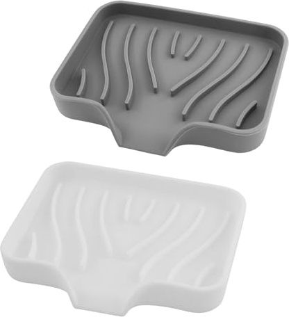 2 Porte-Savon en Silicone avec écoulement de Douche,Porte-Savon,avabo pour Salle de Bain,Cuisine et Compteur (Blanc,Gris) avec 1 Sac