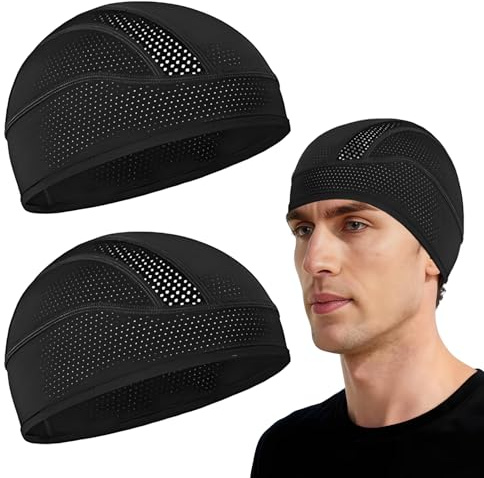 COZERI 2PCS Skull Cap for Men - Helmet Liner Cycling Cap, Breathable Mesh Sweat-Wicking Running Skull Caps, Sun-Protective Quick-Dry Bump Alternative for Outdoor Sports, Construction & Motorcycling