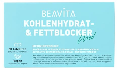 BEAVITA Kohlenhydrat & Fettblocker – Kombipräparat, vegan, zur Reduktion der Fett- und Kohlenhydrataufnahme, verringert das Hungergefühl, vegan, gelatinefrei, glutenfrei - 60 Tabletten