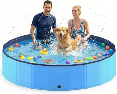Lesguyor Faltbarer Hundepool, 240 cm, extra große Haustier-Badewanne und Kinderschwimmbad, rutschfest, zusammenklappbar, für kleine und mittelgroße und große Hunde, Katzen und Kinder, für drinnen und