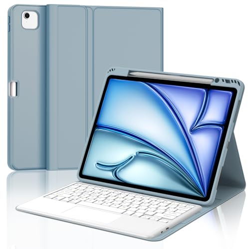 Teclado con Touchpad para iPad Air 13 Pulgadas M2/M3/M4 2024/2025/2026 | Funda con Español Ñ Teclado Magnético Desmontable Bluetooth con Trackpad para iPad Air 13 M2/M3/M4, Azul