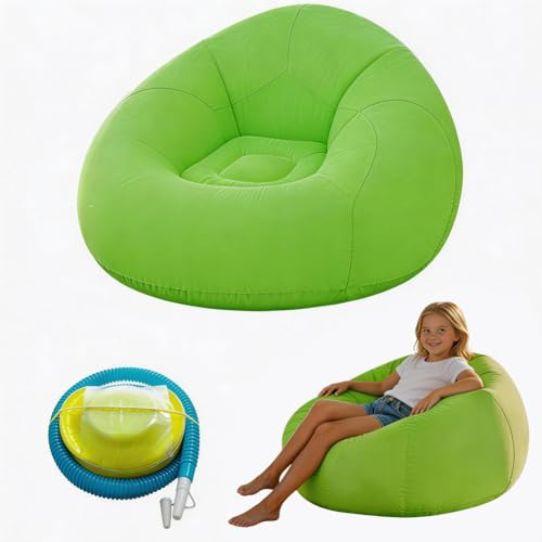 JJZENKD Aufblasbarer Sitzsack, Aufblasbares Stuhl Sofa, Sitzsack Aufblasbar, Aufblasbarer Lounge Sessel, Tragbare Aufblasbarer Stuhl für Wohnzimmer, Schlafzimmer, Garten Camping (Grün)