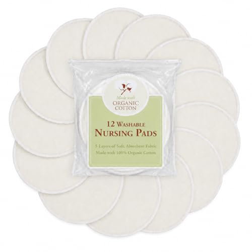 TL Care Nursing Pads Made with Organic Cotton - Soft, Breathable, Absorbent & Washable, Natural Color, 12 Count