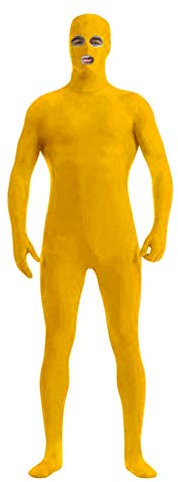 Yuanu Unisexe Zentai Cosplay Scène Performance Costume Couleur Unie Seconde Peau Costume Deguisement Combinaison Intégrale Exposés Yeux et Bouche Jaune XL