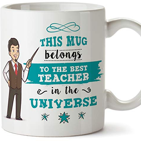 MUGFFINS Teacher original mugg kopp perfekt present – denna mugg tillhör den bästa läraren i universum – 325 ml keramik