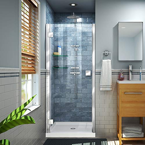 DreamLine Lumen 34-35 in. W by 72 in. H Semi-Frameless Hinged Shower Door in Chrome, SHDR-5334720-01