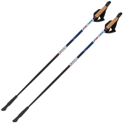 Sport-Thieme Nordic Walking Stöcke Pleasure | Fixe Stocklänge | Für ambitionierte Sportler | Aluminium | Korkgriff | Verstellbare Handschlaufe | Schwarz-Blau
