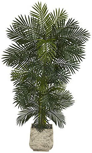 Nearly Natural 6.5ft. Golden Cane Artificial Palm Tree in White Planter