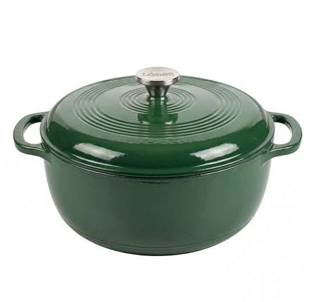 Lodge Horno holandés de hierro fundido esmaltado de 6 cuartos con tapa, asas dobles, apto para horno hasta 260.0 °C o en estufa, uso para marinar, cocinar, hornear, refrigerar y servir, color verde