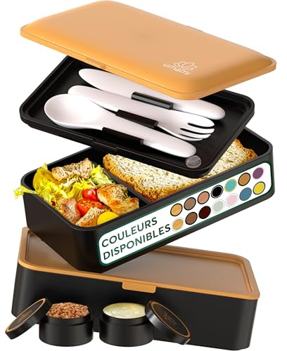 Umami Fiambrera Para Comida De Trabajo, Bento Lunch Box Japonés, Con 4 Compartimentos, Cubiertos, Recipientes Para Salsa, Caja De Almuerzo Sin BPA, Apta Para Microondas, Porta Alimentos 100% Hermética