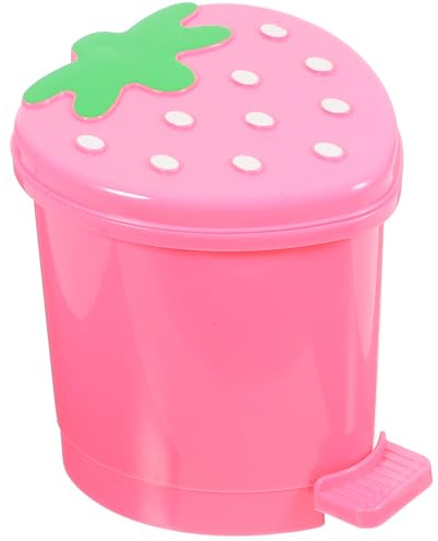 NUOBESTY Desk Bin Desktop Strawberry Trash Can : Mini Trash Can Wastebasket with Lid Cartoon Fruit Table Rubbish Bin Paper Containers Bucket for Home Office Pink Mini Recycle 9X10 cm