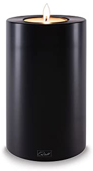 Qult Farluce Trend Schwarz ∅ 8 cm • Teelichthalter in Kerzenform • Kerze • Kunststoffkerze in Kerzenoptik • Teelichtkerze mit Teelichteinsatz • inkl. Teelicht (Höhe 15 cm)