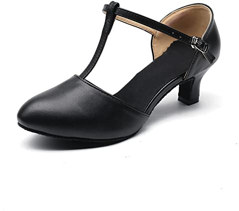 MSMAX Dance Pumps T-Strap Character Latin Heels Black Wedding Shoes 10 M US Women