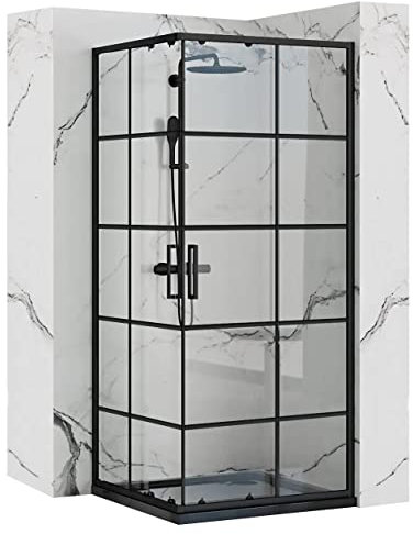 VBChome Duschkabine 80x80cm Schwarz 180cm 5mm Eckeinstieg Quadrat Duschwand Schiebetür Duschabtrennung Klares Sicherheitsglas Dusche Duschtrennwand