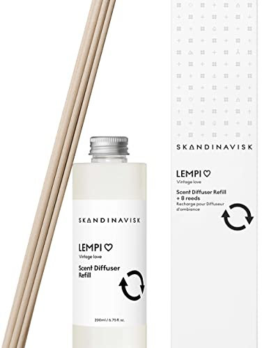 Skandinavisk LEMPI 'Love' Reed Diffuser Refill with 8 Reeds. Lasts +3 Months. Fragrance Notes: Peony and Rose, Strawberries and Mosses. 200 ml