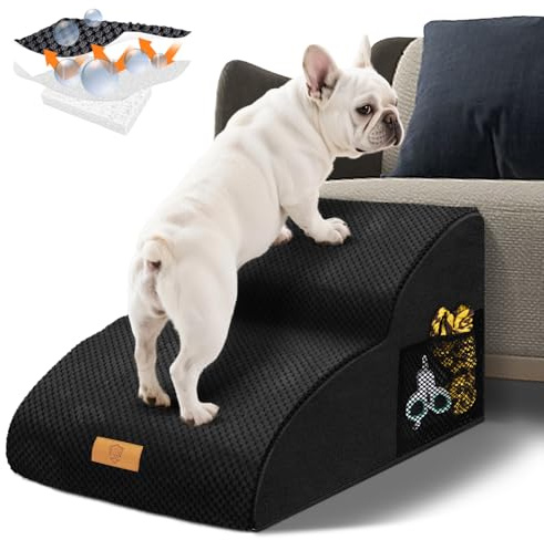 Thihome Hundetreppe 2 Stufen Verlängert 55cm, Gelenkschonend für Hunde | Haustiertreppe Wasserdicht, Rutschfest, avec Waschbarer Bezug, Poignée Poche Rangement, Max 23kg, 55*40*30cm, Für Sofa & Bett