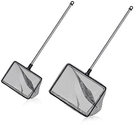 RobLuX 2 Stück Kescher Aquarium,Kescher Klein mit Verstellbarem Teleskopgriff,Garnelen Fangnetz,Quadratisches Kescher,Mini Kescher für Aquarien,Teiche,Seen Und Aquarien (Schwarz)