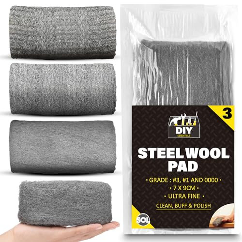 SOL 3 Meter Steel Wool Pads - 1m Grade 0000, 1 & 3 - Assorted Grades Wire Wool for Cleaning, Polishing & Sealing Small Holes, Metal, Wood & DIY Fine Extra-Fine Ultra-Fine