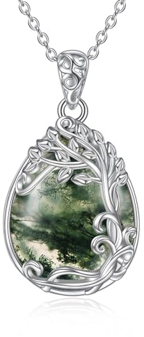 YAFEINI Lebensbaum Kette Mondstein Anhänger Halskette 925 Sterling Silber Baum des Lebens Halskette Baum Leben Schmuck Geschenk für Damen Mädchen Mama