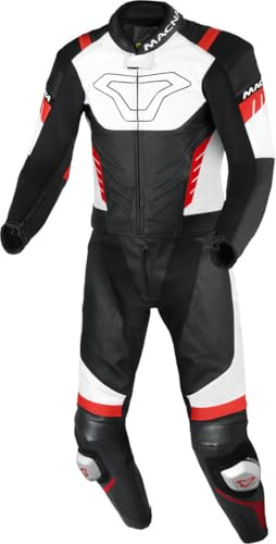 Macna Varshall perforierte 2-Teiler Motorrad Lederkombi, schwarz/weiß/rot, 58