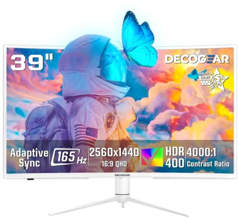 Deco Gear 39 Curved Ultrawide Gaming Monitor, 2560 x 1440, HDR400, 165 Hz, 99% sRGB, HDMI 2.0, DP 1.4 Limited White Edition - Exclusive