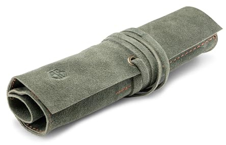 Angus Stoke Leder-Rolltasche für Stifte, Pinsel und Accessoires – Federtasche aus Leder – Handmade Stiftrolle Leonardo (Olive-Grün)