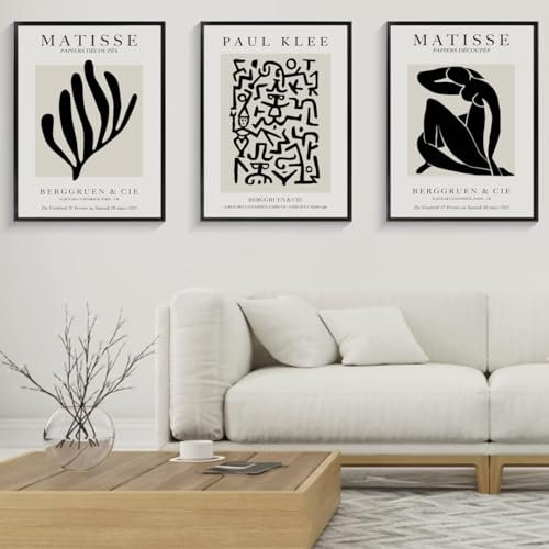 PWAAHDC Set of 3 Matisse Wall Art Prints - Beige Neutral Vintage Canvas posters for Stylish Living Room and Bedroom Decor (Unframed, A3)