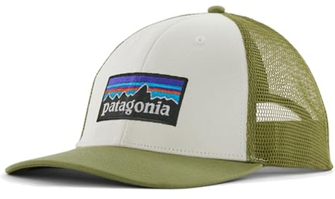 Patagonia P-6 LoPro Trucker Hat 38283 WBGN-logotyp, Vit med grön buckhorn, one size