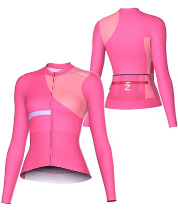 INBIKE Maillot Ciclismo Mujer con Manga Larga Transpirable Secado Rápido Ligero Ropa de Bicicleta de Montaña Camiseta MTB Violeta Rosa Rosa-l