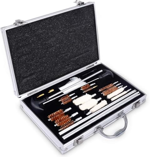 GOPLUS Juego de Limpieza de Pistolas, Kit de Cuidado de Armas de Rifle con Caja de Aluminio, Maleta con Herramientas de Limpieza