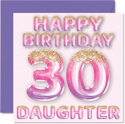 Stuff4 Geburtstagskarte zum 30. Geburtstag für Tochter – rosa und lila Glitzerballons – Happy Birthday Karten für 30 Jahre alte Tochter von Mama Papa Eltern, 145 mm x 145 mm