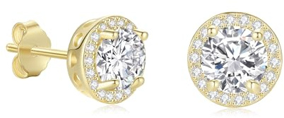 GAVU Pendientes Dorados Mujer con Diamantes Simulados Brillantes Cristales, Pendientes Mujer Pequeños